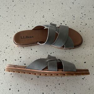 L.L. Bean Women's Green Leather Straps Slides Comfort Casual Sandals Size 9 NWOT